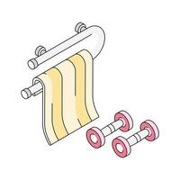 Ready to use isometric outline icon denoting gym towel and dumbbells vector