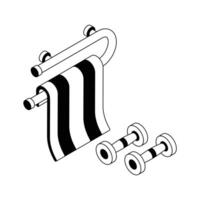 Ready to use isometric outline icon denoting gym towel and dumbbells. vector