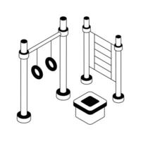 Easy to edit isometric icon showing workout poles with gymnastic rings. vector