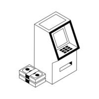 Ready to use isometric outline icon showing atm. vector