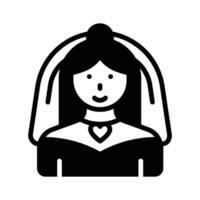Check this glyph style icon of bride character. vector