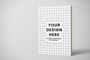 softcover paperback vertical a5 book realistic mockup design template in standing view psd