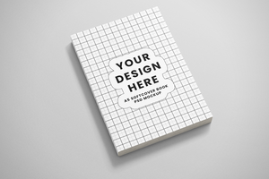 softcover paperback vertical a5 book realistic mockup template in resting view psd