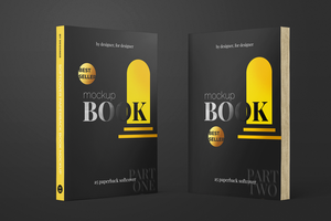 two softcover paperback vertical a5 books realistic mockup template in standing view psd