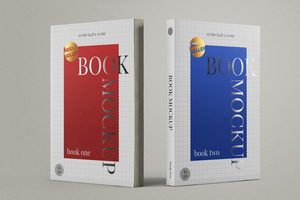 two soft cover paperback vertical a5 books realistic mockup template in standing view psd