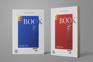 double softcover paperback vertical a5 books realistic mockup template in standing view psd