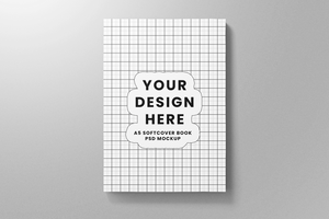 softcover paperback vertical a5 book realistic mockup template in top view psd