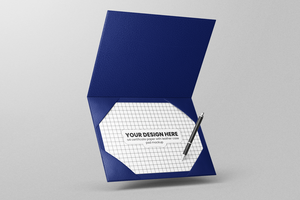 luxury a4 landscape academic or corporate certificate a4 paper with leather cover holder case realistic mockup with signature pen in right floating view psd