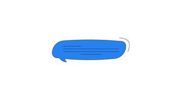Blue horizontal chat bubble with text lines 2D cartoon object animation. Messaging app. Dialogue. Communication conversation. Dialog box animated flat colorful item 4K isolated on white video