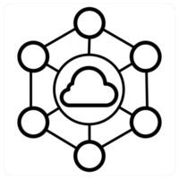 Cloud connection and network icon concept in black line color vector