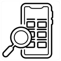Mobile search and find icon concept in black line color vector