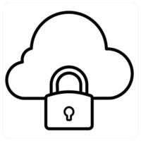 Cloud security and Big data icon concept in black line color vector