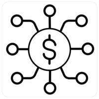 Finance network and cash icon concept in black line color vector