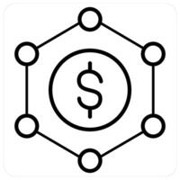 Network and bank icon concept in black line color vector