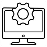 Support And laptop Icon Concept in black line color vector