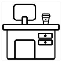 office desk and furniture icon concept in black line color vector