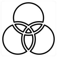 Circles and intersection icon concept in black line color vector