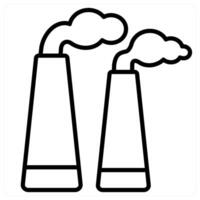 Factory Pollution and factory icon concept in black line color vector