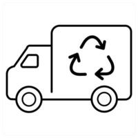 Garbage Van and recycling icon concept in black line color vector
