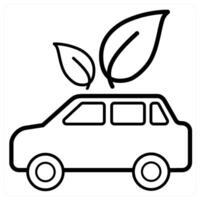 Eco Car and car icon concept in black line color vector