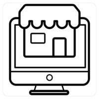 Online Shopping and shopping icon in black line color vector