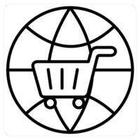 International Cart and cart icon concept in black line color vector