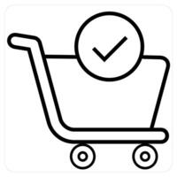 Cart Approved and cart icon concept in black line color vector