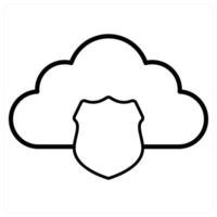 Cloud Security concept in black line color vector