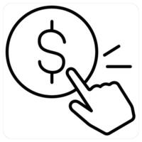 Pay Per Click and finance icon concept in black line color vector