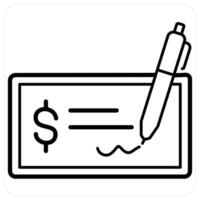 Signed Cheque and cheque icon concept in black line color vector
