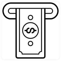 Withdraw Money and atm card icon concept in black line color vector