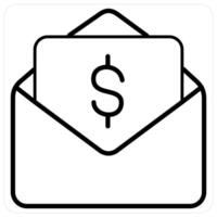 Salary Envelope and increment icon concept in black line color vector
