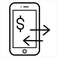Online Transaction and online money icon concept in black line color vector