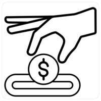 Insert Coin and atm icon concept in black line color vector