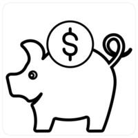 Piggy Bank and save money icon concept in black line color vector