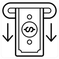 Withdraw Money icon concept in black line color vector
