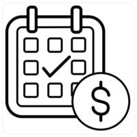 Scheduled Payment and calendar icon concept in black line color vector