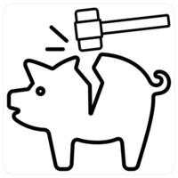 Savings Broken and finance icon concept in black line color vector