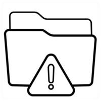 Warning and Folder icon concept in black line color vector
