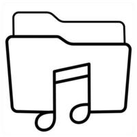 Music Folder and Folder icon concept in black line color vector
