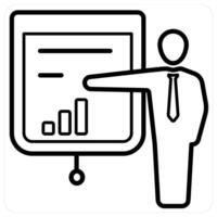 Presentation and meeting icon concept in black line color vector