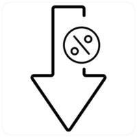 Interest Rate Down icon concept in black line color vector