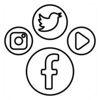 Social Media and media icon concept in black line color vector