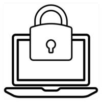 Laptop Lock and computer icon concept in black line color vector