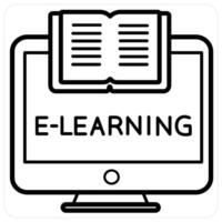 E Learning icon concept in black line color vector