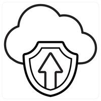 Cloud Security and technology in black line color vector