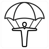 landing parachute icon concept in black line color vector