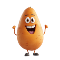 Friendly cartoon character resembling a potato with a bright smile, engaging pose, and lively expression png