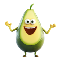 Happy avocado character with a cheerful expression and cartoonish design standing in a playful pose png