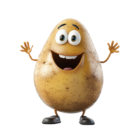 Friendly cartoon potato character smiling and waving with cheerful expression, cartoon style design png